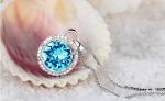 925 Sterling Silver Necklace Embellished With Swarovski Crystals Blue Circle Pendant