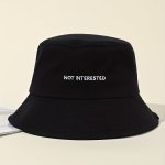 Not Interested Embroidery Bucket Hat Lightweight Fisherman Cap Solid Color Sunscreen Travel Beach Hats