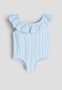 Flounce-trimmed Swimsuit - Light Blue/striped