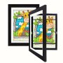 2PCS/SET Art Frames A4 Front Open Picture Frames Wooden Wall-mounted Frames Modern Home Transparent Frames Flip Wooden Magnetic Frames For Storing And Displaying Artworks