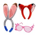 Jfbnxb Fox And Bunny Ears Headband 3 Pcs Easter Basket Stuffers Rabbit And Fox Ears Headdress Set With Pig Glasses Animal-themed