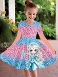 3D Digital Princess Graphic Short Sleeve Dress Girls Casual Dresses Holiday Summer Gift