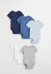 5-PACK Cotton Bodysuits - Blue Grey White