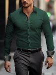 Men's Fashion Long Sleeve Dress Shirt Slim Fit Button Up Lapel Office Shirt Casual Workwear
