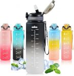 Zhyifrqz Sports Water Bottle With Straw 32 Oz Water Bottles With Time Marker For Boys And Girls Simple Modern Water Bottle Plast