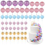 Bouboni 60PCS Glitter Cake Balls Decorations Foam Cake Topper Balls MINI Balloon Cupcake Toppers For Cake Decorating Birthday Ba