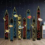 Cheerland Superhero Party Decorations Super Hero Photo Booth Backdrop Birthday Party Decoration Hero Background Buildings Cartoo