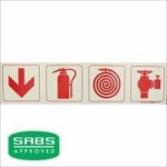 Parrot Photoluminescent 190MM Safety Sign - F1 - Arrow Down + Fire Extinguisher + Fire Hose Reel + Fire Hydrant
