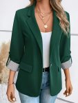 Notched Collar Button Front Blazer Elegant Long Sleeve Blazer For Office & Work Women's Clothing