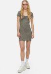 Lace-trimmed Bodycon Dress - Khaki Green Floral