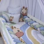 Cot Bumper Braided 3 Strand Sage Green Blue And Mustard Dots