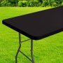 1PC Spandex Rectangle Tablecloth 182.88CM Elastic Fitted Picnic Table Cover Washable Folding Table Cloth For Camping Indoor & Outdoor Event Black 182.88CM X 76.2CM