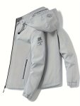 Men's Lightweight Softshell Varsity Jacket With Detachable Hood And Zip Pockets For Outdoor Activities - 100% Polyester Non-stre