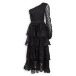 Black Lace Asymmetric Tiered Maxi Dress