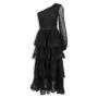 Black Lace Asymmetric Tiered Maxi Dress