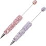 2PCS Beadable Ballpoint Pens Rhinestone Accents Sparkling Diy Bead Pen