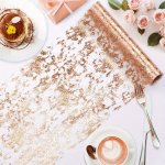 Rose Golden Sequin Table Runner - Rectangle Polyester Woven Mesh With Metallic Glitter Foil For Wedding Birthday Baby Shower Mot