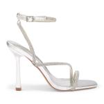 Silver Metallic Ankle Tie Stiletto Heels