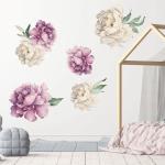 Peony Wall Sticker - Purple And Cream - Large Pack