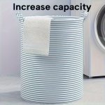 Extra-large Green Striped Foldable Laundry Hamper - Durable Thick Fabric Dirty Clothes Basket With Handles For Bathroom & Bedroo