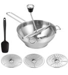 Premium Stainless Steel Food Mill With 3 Discs & Silicone Spoon