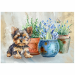 Deco Print Yorkie With Pot Plants