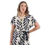Seaweed Print Ribbon Detail Top - Navy XL