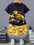 2pcs Toddler Boys Dinosaur Skeleton Graphic T-Shirts Casual Round Neck Tees Top & Elastic Waist Shorts Set Kids Summer Clothes