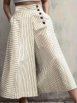 Stripe Print Wide Leg Pants Casual Button Decor Loose Pants For Spring & Summer Women's Clothing