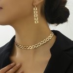 1 Pair Dangle Earrings +1 PC Necklace Iron Plated Jewelry Set Bohemian Elegant Style Chain Design Female Party Gift