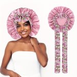 Satin Sleep Cap With Long Ribbon Tail Ethnic Print Bonnet With Bow Tie Beauty Hair Care Night Hat Adjustable Headscarf Cap For W