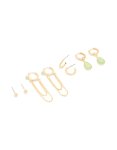 Goldair Gold Plated Green Semi Precious Stone Huggie Earrings 4-PACK