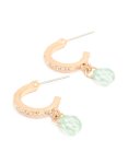 Goldair Gold Diamante & Green Beaded Drop Open Hoop Earrings