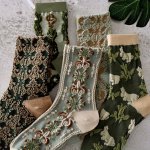 5 Pairs Floral Print Socks Comfy & Breathable Mid Tube Socks Women's Stockings & Hosiery