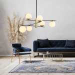 Urban Chandelier In Black satin Gold With Opal Glass