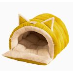 Cat Cave Bed With Removable Cushion Yellow Ear-shaped Tent