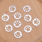 10PCS Silver Plated Footprints Charms Bear Claw Dog Paw Round Connectors Pendants Links For Jewelry Making Handmade Bracelet Nec