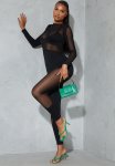 Long Sleeve Mesh Panelled Jumpsuit - Black