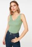 Strap V-neck Knitwear Blouse - Mint