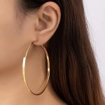 Elegant Retro Style Golden Hoop Earrings Big Circle Design Fashionable Simple Dangle Suitable For Party And Special Occasion