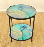 2 Tier Blue Glass ‘marble’ Look Table – 56X50CM