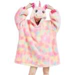 Unisex Multi-coloured Unicorn Oversized Plush Blanket Hoodie - Large