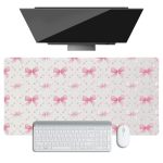 Desk Mat For Desktop Bow Heart Large Mouse Pad Pu Leather Waterproof Desk Protector Pad Mousepad With Non-slip Base Stitched Edg