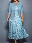 2 In 1 Plus Size Floral Print Dress Casual 3 4 Sleeve Dress For Spring & Summer Women's Plus Size Clothing