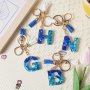 1pc A-Z Alphabet Initial Letter Keychain Cute Sequins Resin Key Chain Ring Bag Backpack Charm Car Hanging Pendant Women Daily Use Gift