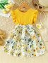 Girl's Flower Pattern Splicing Ruffled Sleeveless Dress Girl's Clothing For Summer/Spring As Gift