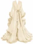 Molisa Womens Long Feather Bridal Robe Lingerie Wedding Scarf Bathrobe Sleepwear Fur Boudoir Robe Nightgown Champagne S m