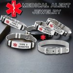 1PC Stainless Steel Medical Alert Bracelet Adjustable With Red Caduceus Symbol 10 Alert Options Including Type 2 Diabetes Emerge