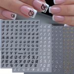 Metallic Alphabet Nail Art Stickers Pet Plastic English Letters Decals With Glitter Effect 3D Self-adhesive Nail Decor Elegant L