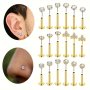 3pcs Stainless Steel Plug-in Stud Earrings Ear Bone Lip Nails Cubic Zirconia Round Square Star Piercing Jewelry 6mm 8mm 10mm